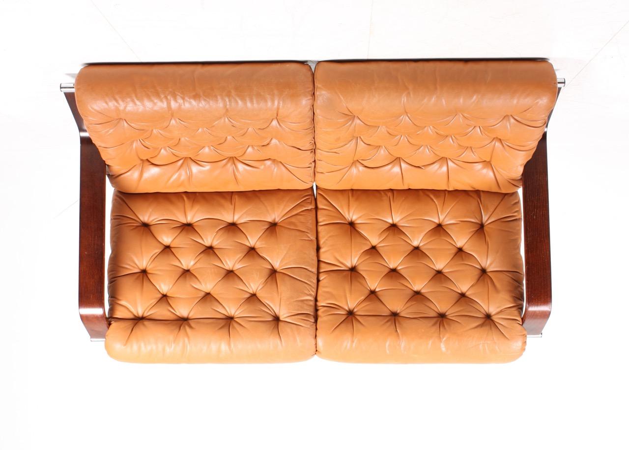 Scandinavian Modern Sofa in Patinated Leather, Midcentury Design, 1960s 2