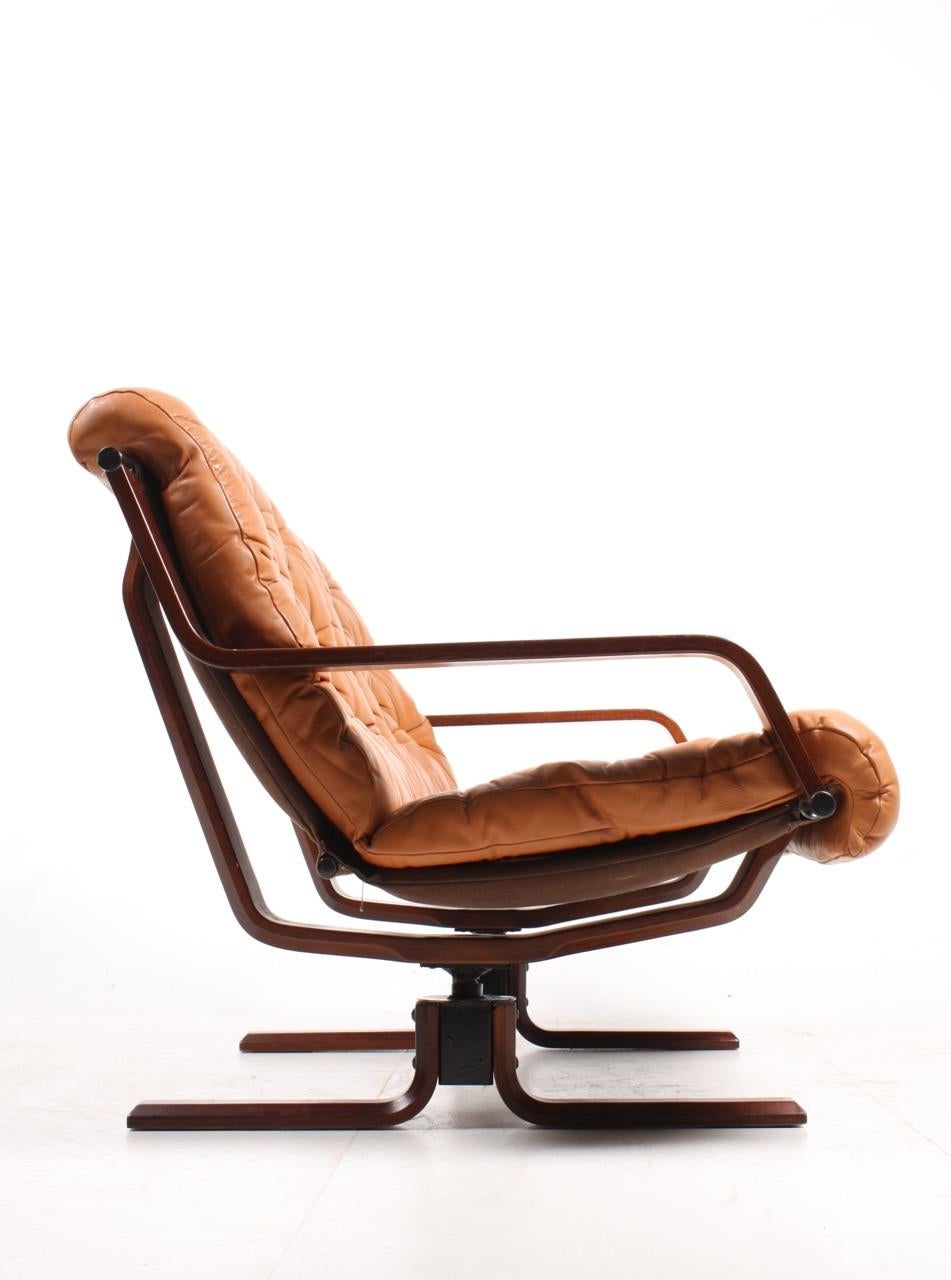 Late 20th Century Scandinavian Modern Sofa in Patinated Leather, Midcentury Design, 1960s