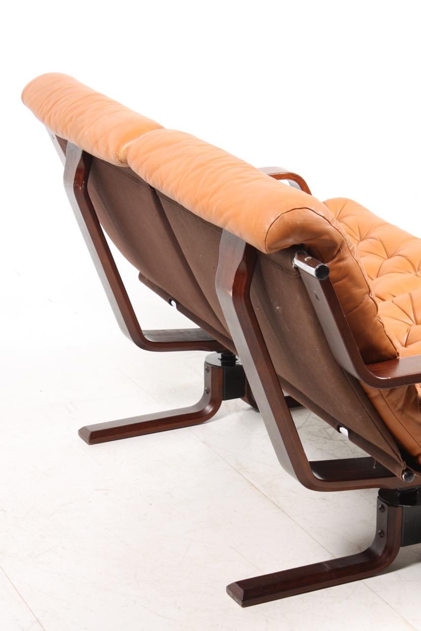 Scandinavian Modern Sofa in Patinated Leather, Midcentury Design, 1960s 1