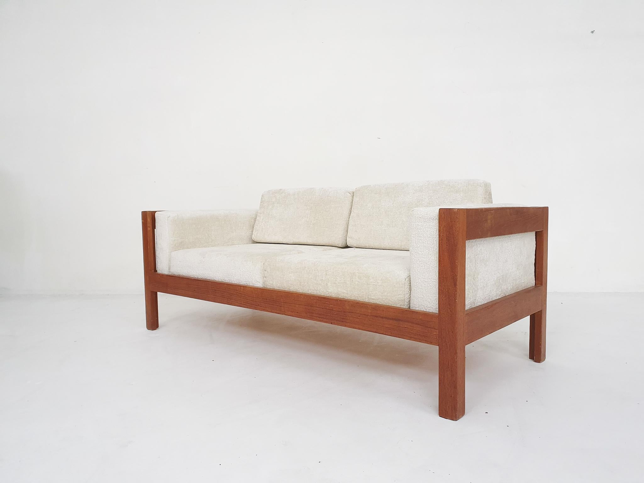 Scandinavian Modern Scandinavian modern sofa in teak and boucle, 1960's For Sale