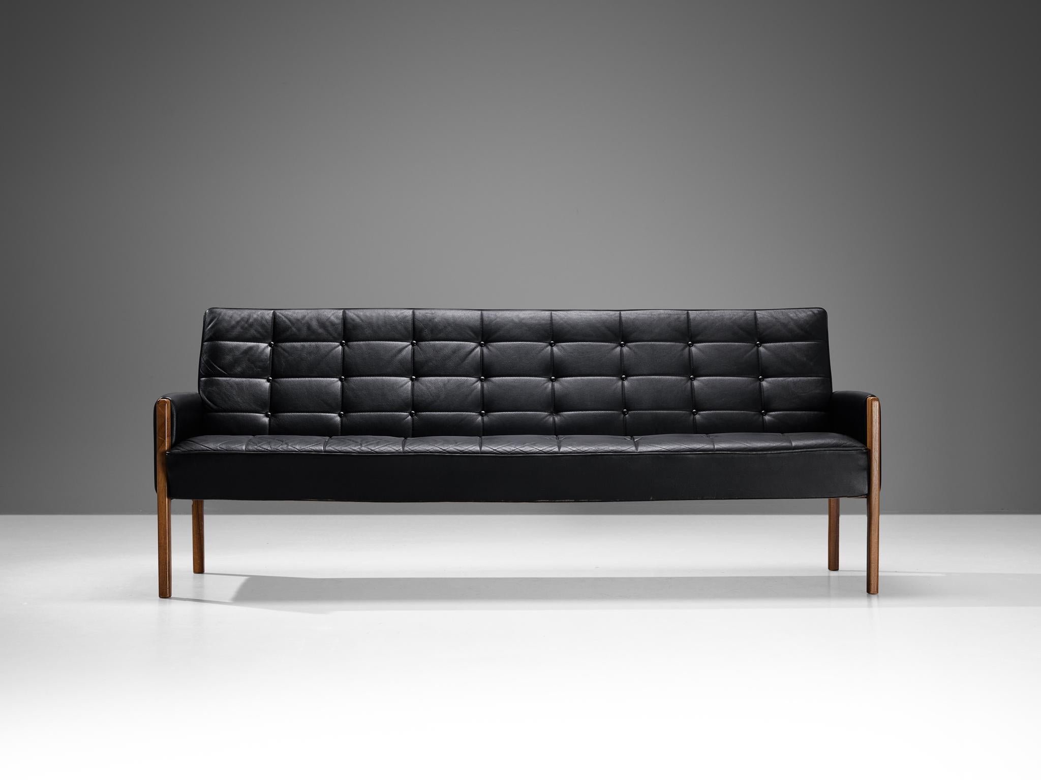 Mid-20th Century Scandinavian Modern Sofa in Walnut and Black Upholstery  For Sale