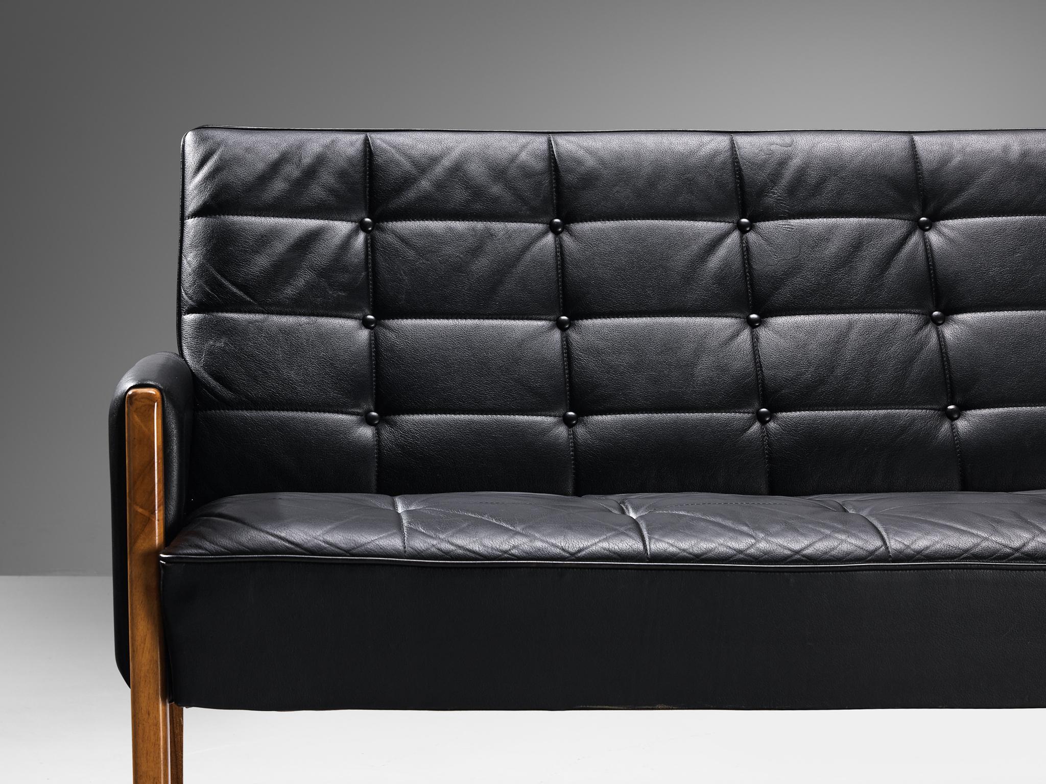Scandinavian Modern Sofa in Walnut and Black Upholstery  For Sale 1