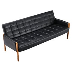 Scandinavian Modern Sofa in Walnut and Black Upholstery 