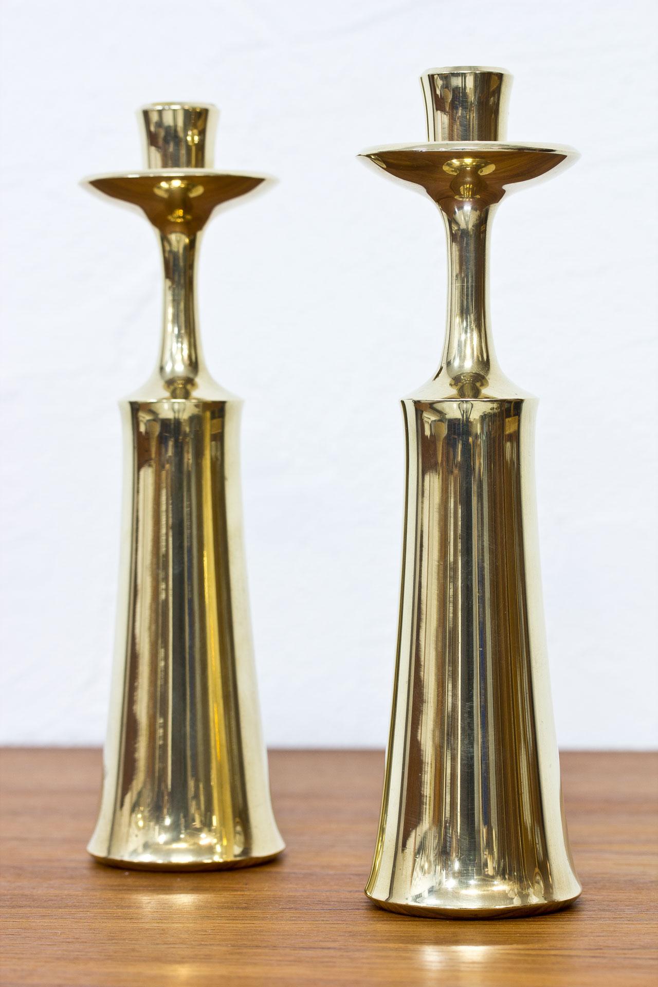 Danish Scandinavian Modern Solid Brass Candlesticks by Jens Quistgaard, Denmark, Pair