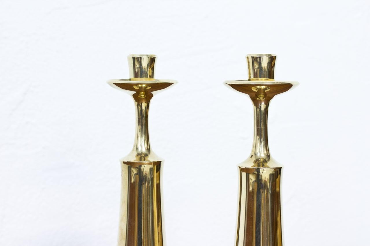 Scandinavian Modern Solid Brass Candlesticks by Jens Quistgaard, Denmark, Pair In Good Condition In Stockholm, SE