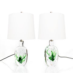 Scandinavian Modern Solid Crystal Lamps by Vicke Lindstrand for Kosta