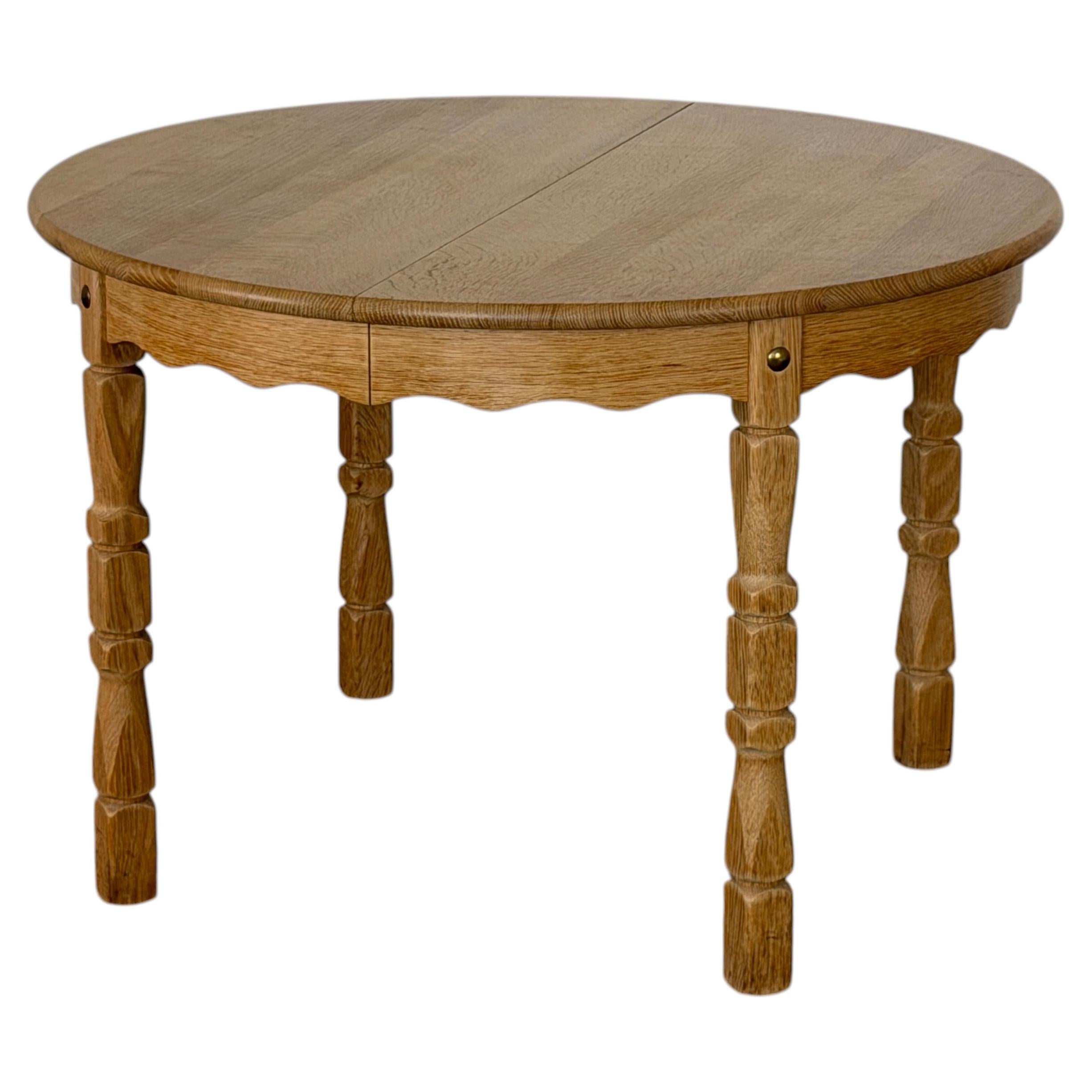 Scandinavian Modern, Solid Oak Extending Dining Table, Henning Kjærnulf, 1970s