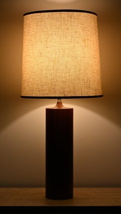 Scandinavian Modern Solid Teak Cylindrical Table Lamp, 1960s