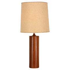 Scandinavian Modern Solid Teak Cylindrical Table Lamp, 1960s