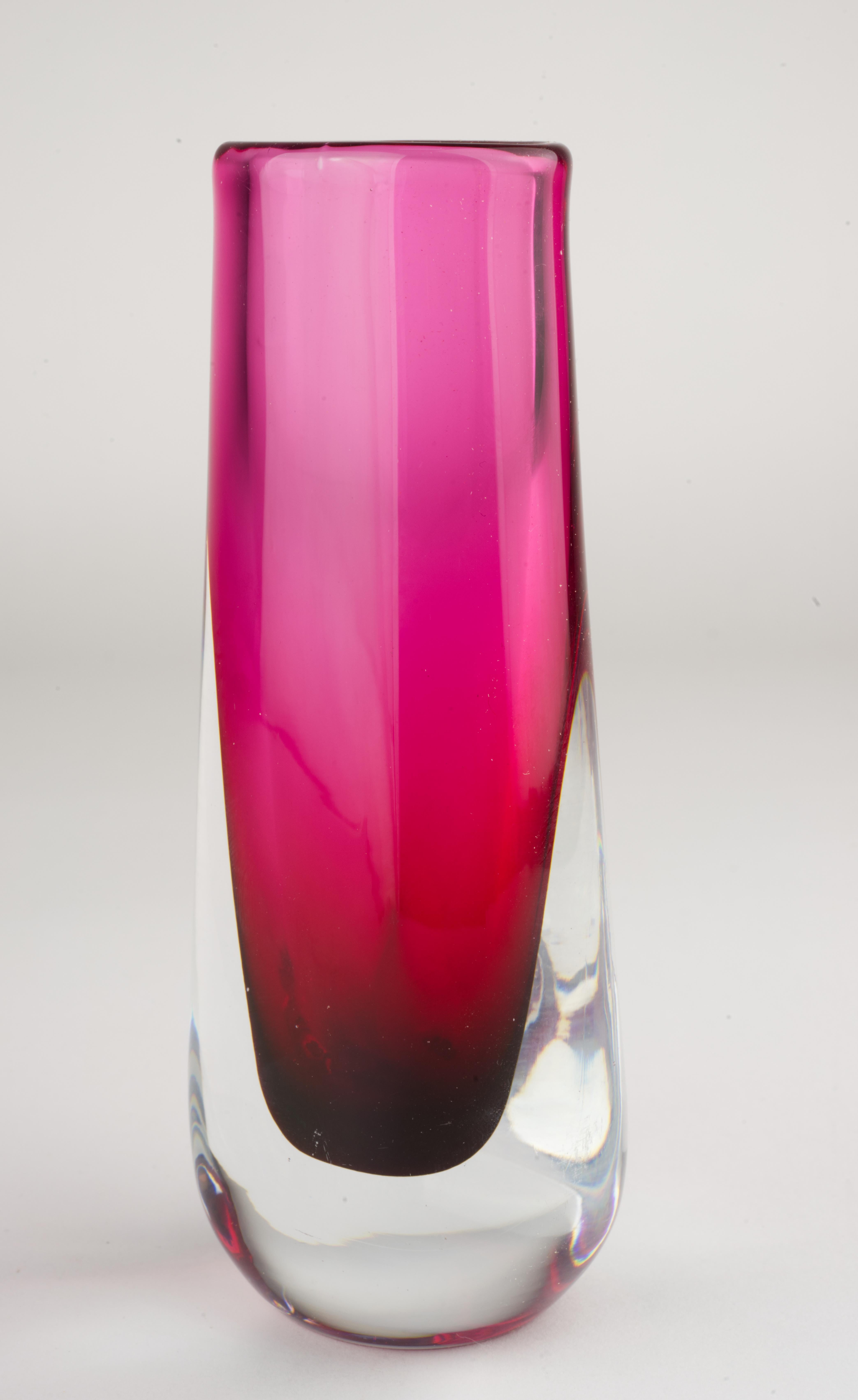 Swedish Scandinavian Modern Sommerso Glass Bud Vase Cranberry