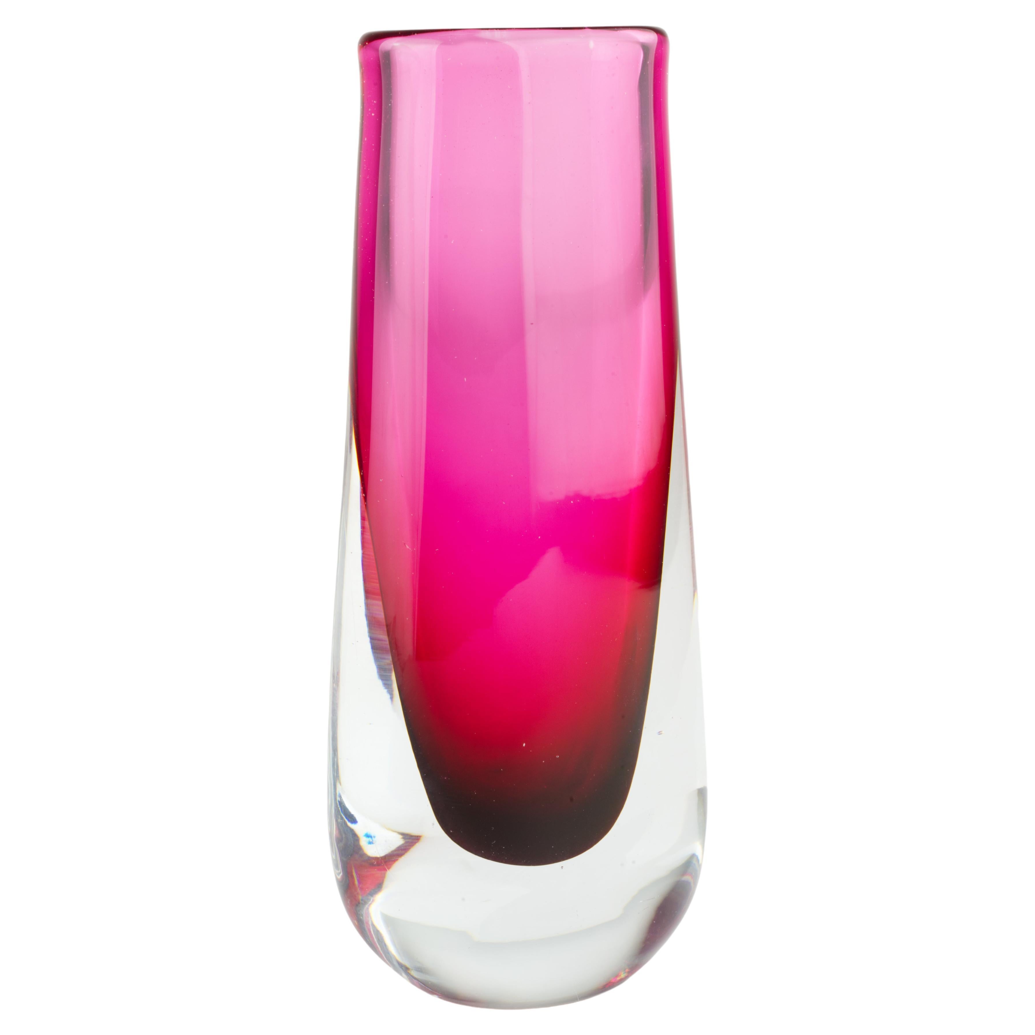 Scandinavian Modern Sommerso Glass Bud Vase Cranberry For Sale
