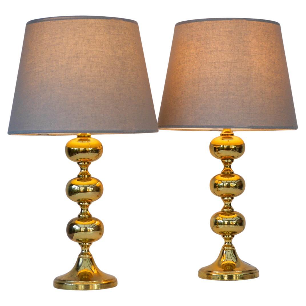 Scandinavian Modern space age brass Table Lamps from Nafa, Nybro, Sweden