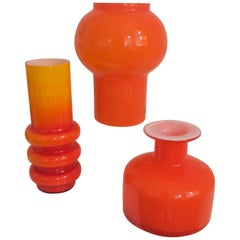 Scandinavian Modern Space Age/Sputnik Orange Table Lamp Cased Glass Early 1970