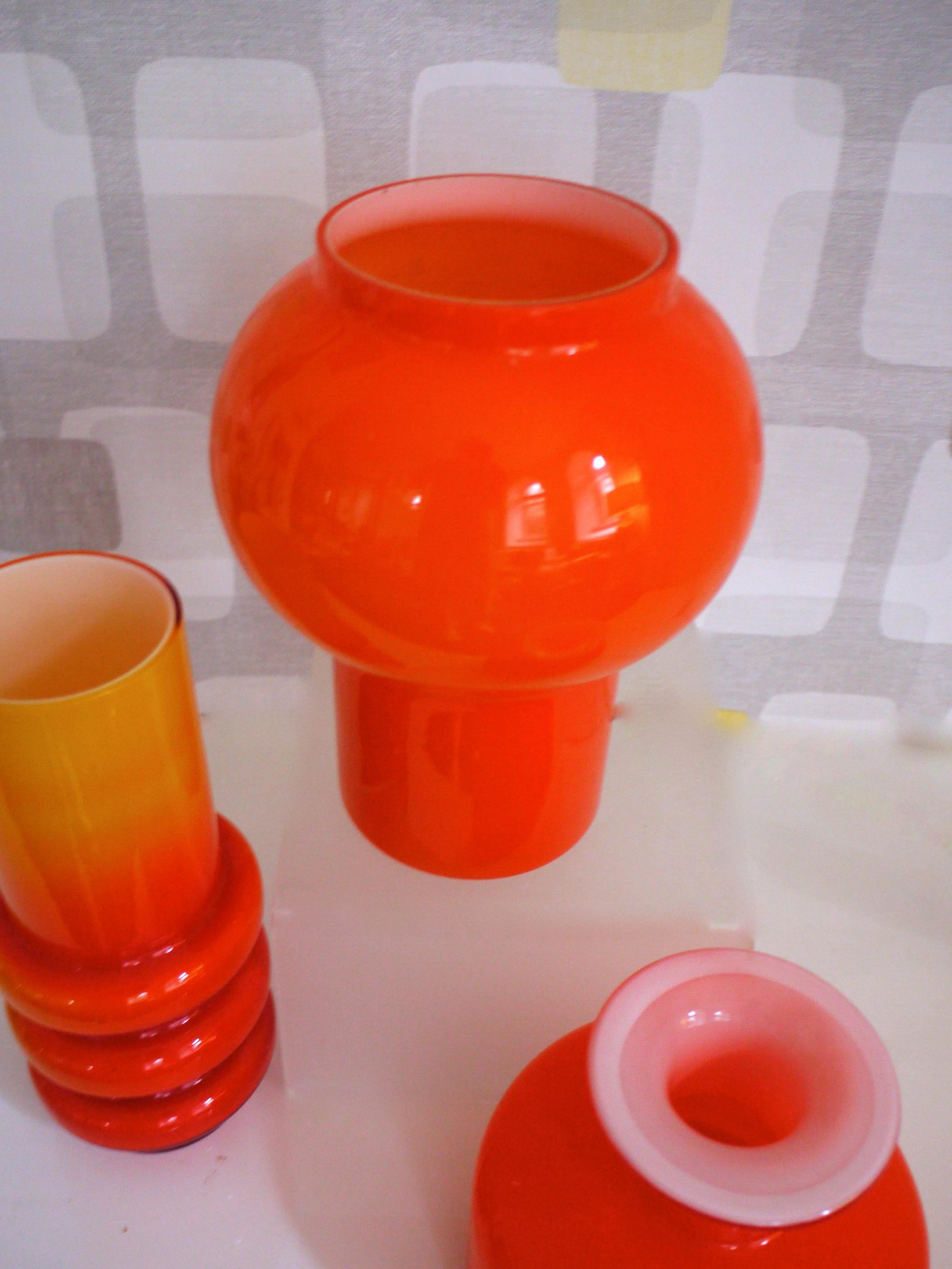 Swedish Scandinavian Modern Space Age/Sputnik Orange Table Lamp Cased Glass Early 1970 For Sale