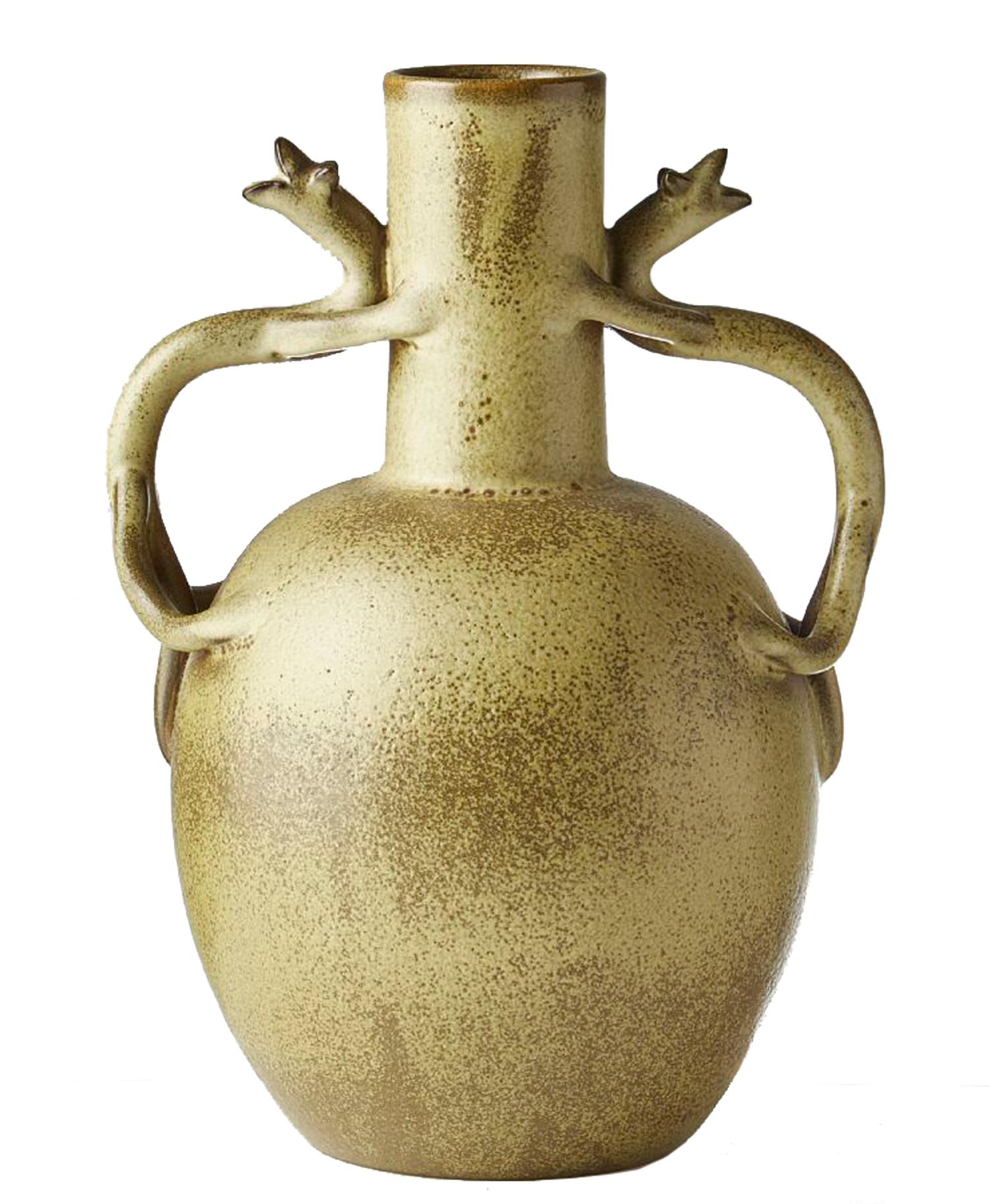 Swedish Scandinavian Modern Speckled Vase with Handles, Ewald Dahlskog for Bo Fajans For Sale