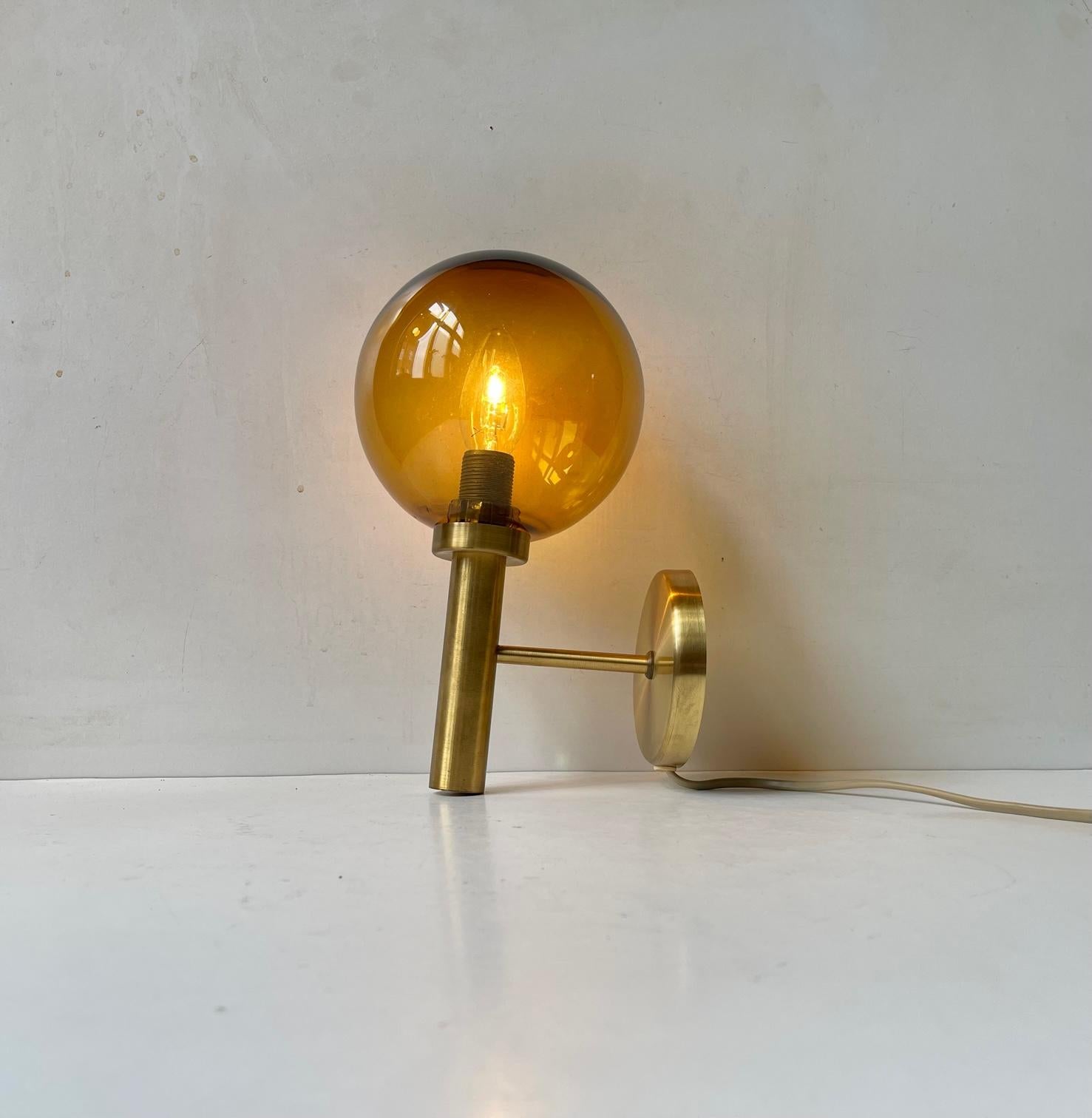 Scandinavian Modern Spherical Wall Sconce in Brass & Smoke Glass In Good Condition In Esbjerg, DK