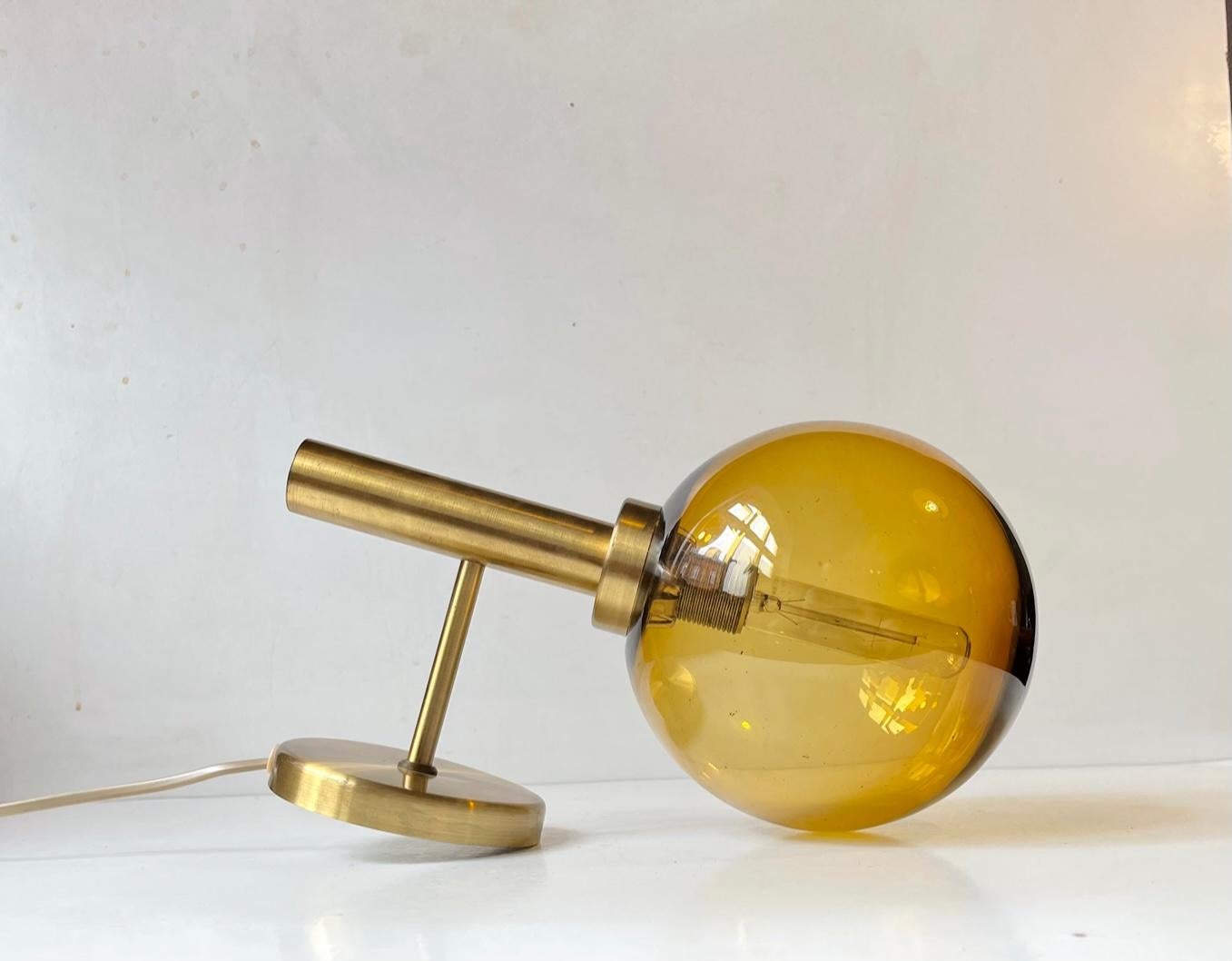 Scandinavian Modern Spherical Wall Sconce in Brass & Smoke Glass For Sale 1