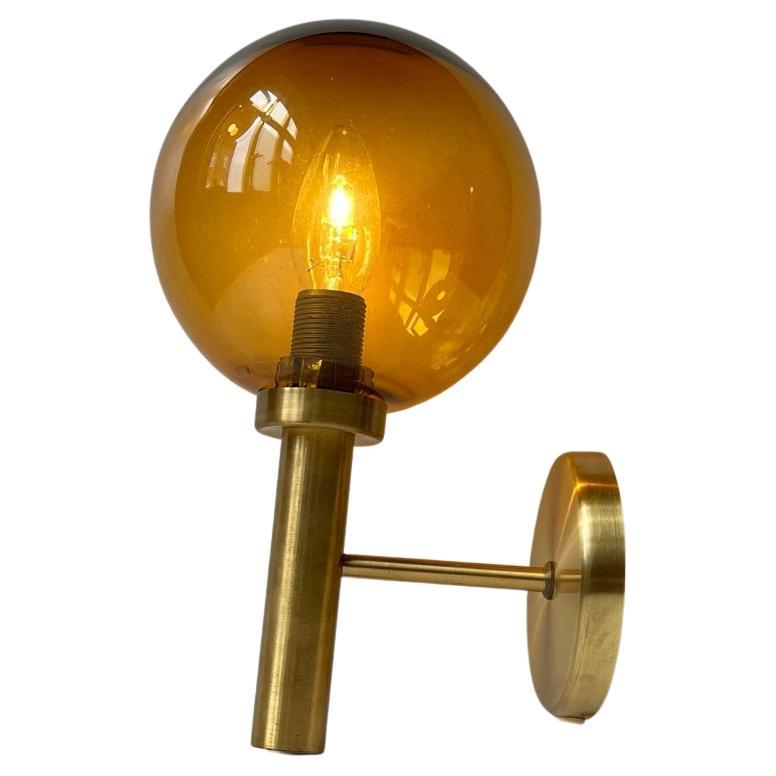 Scandinavian Modern Spherical Wall Sconce in Brass & Smoke Glass For Sale