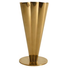 Scandinavian Modern Squared & Fluted Brass Vase By Gunnar Ander for Ystad-Metall