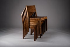 Scandinavian modern stackable 1930s stained birch chairs with great patina