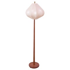 Scandinavian Modern Stained Oak Floor Lamp with Fiberglass Shade