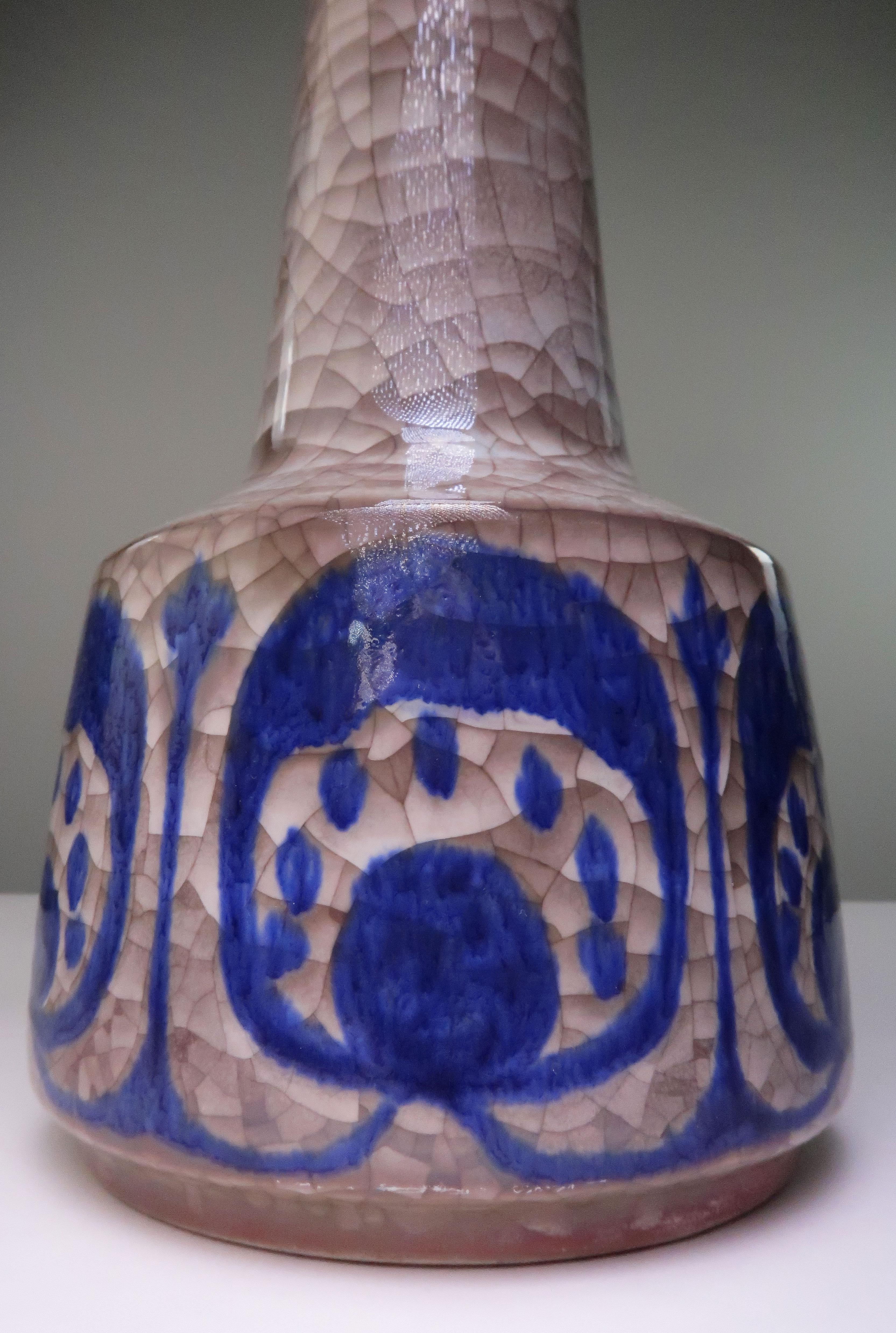 Hand-Painted Starck & Andersen Crackle Glaze Blue Decor Lamp, 1960s For Sale