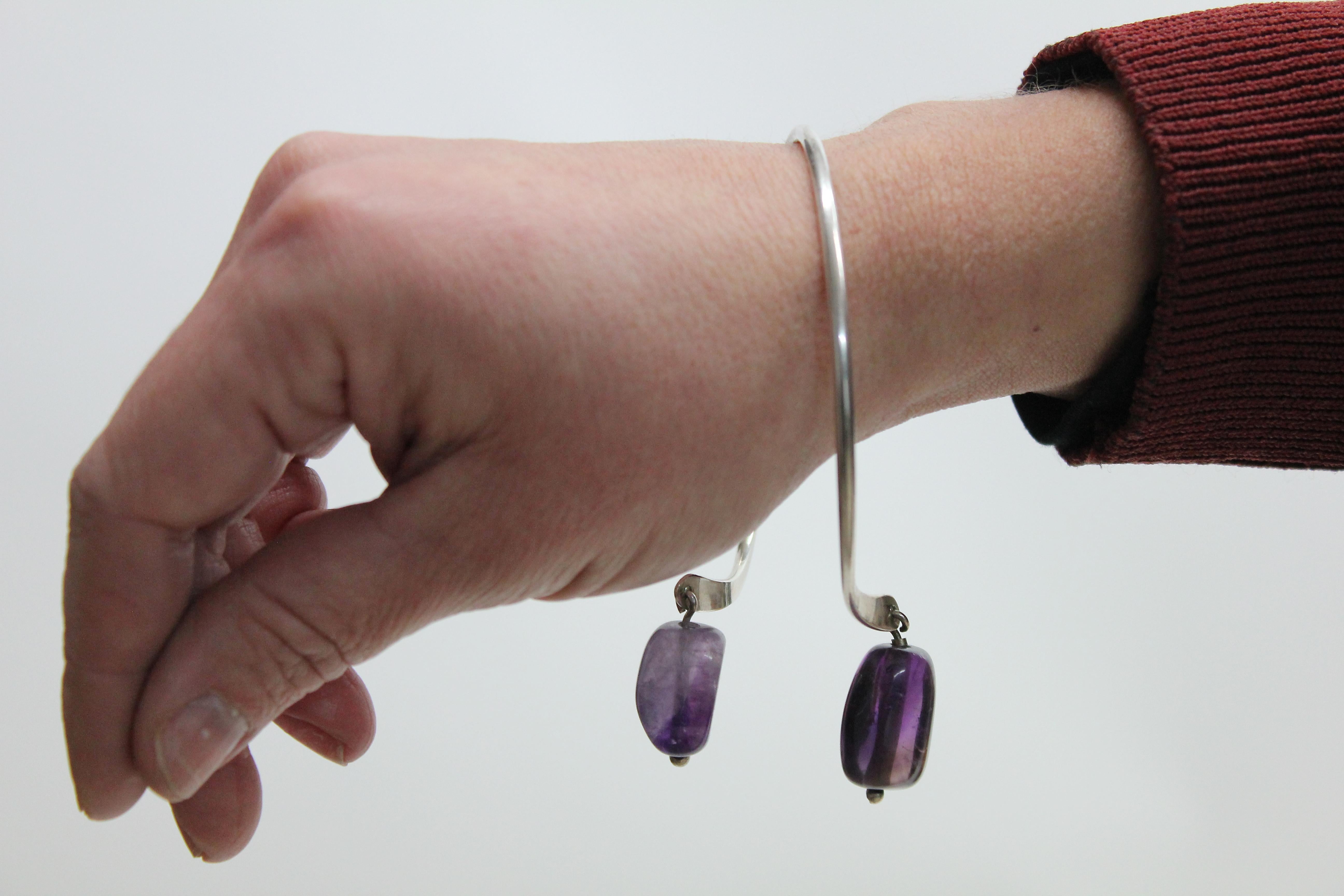 Scandinavian Modern Sterling Silver and Amethyst Bracelet, Borgila, Sweden, 1959 5