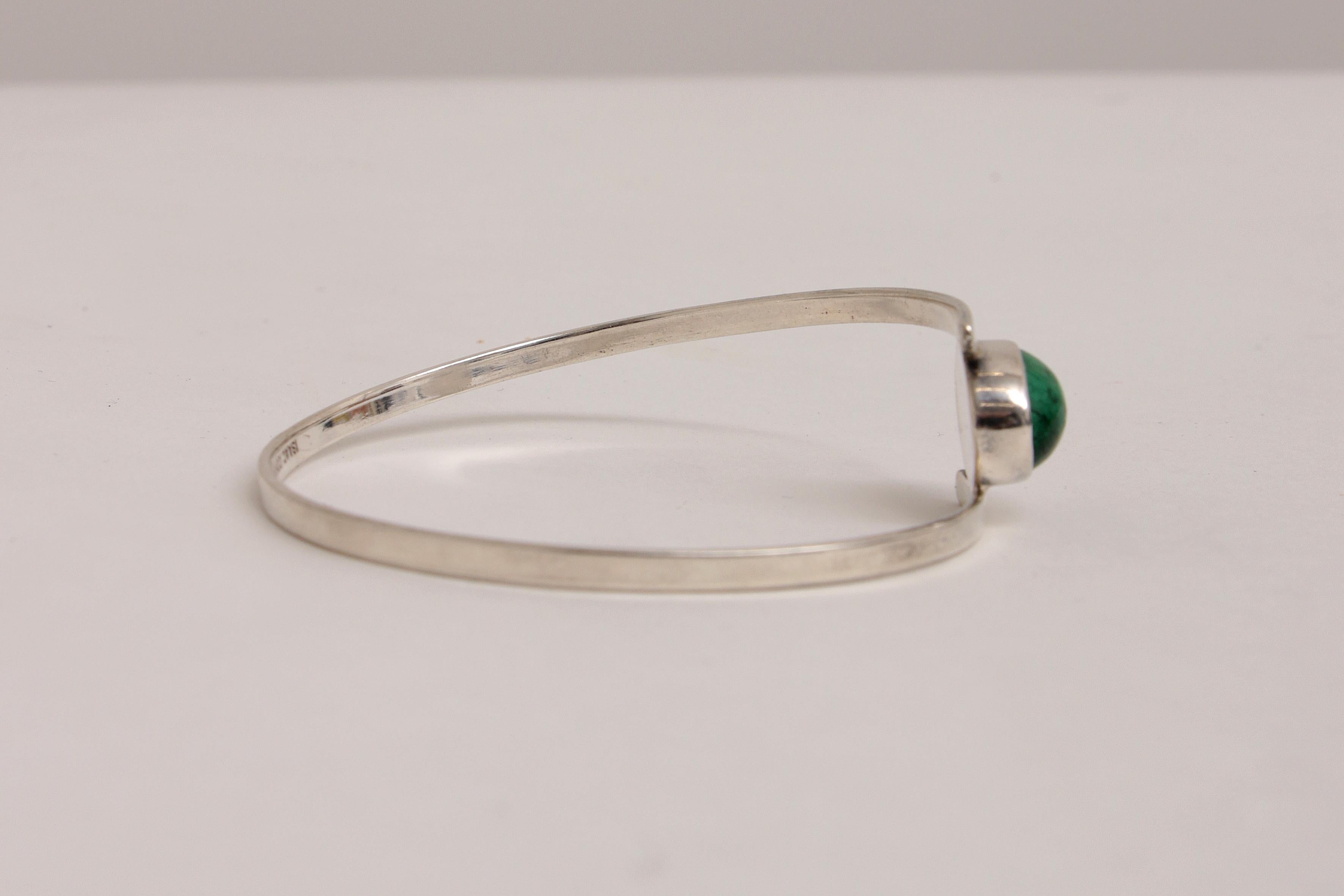Mid-20th Century Scandinavian Modern Sterling Silver bracelet by Isaac Cohen with green stone. For Sale