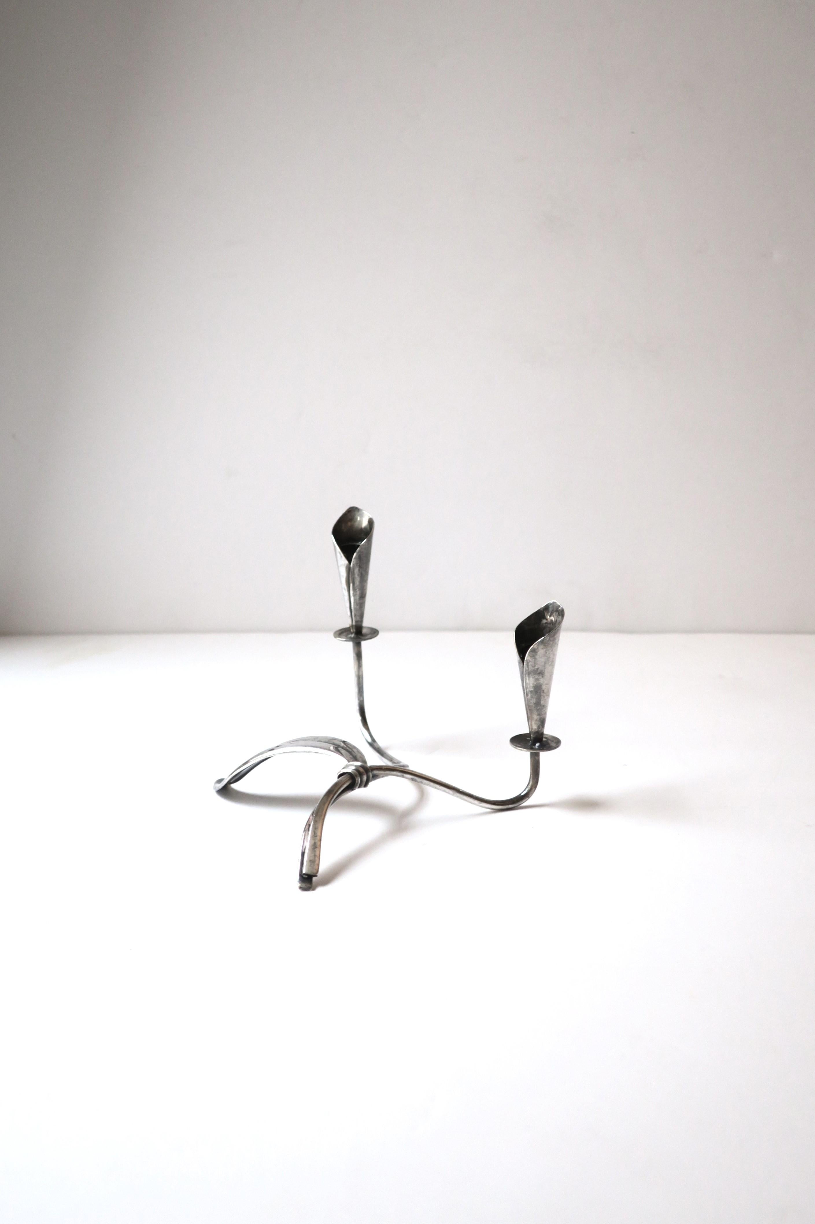 Danish Scandinavian Modern Sterling Silver Plate Candlestick Candelabra Hans Jensen  For Sale