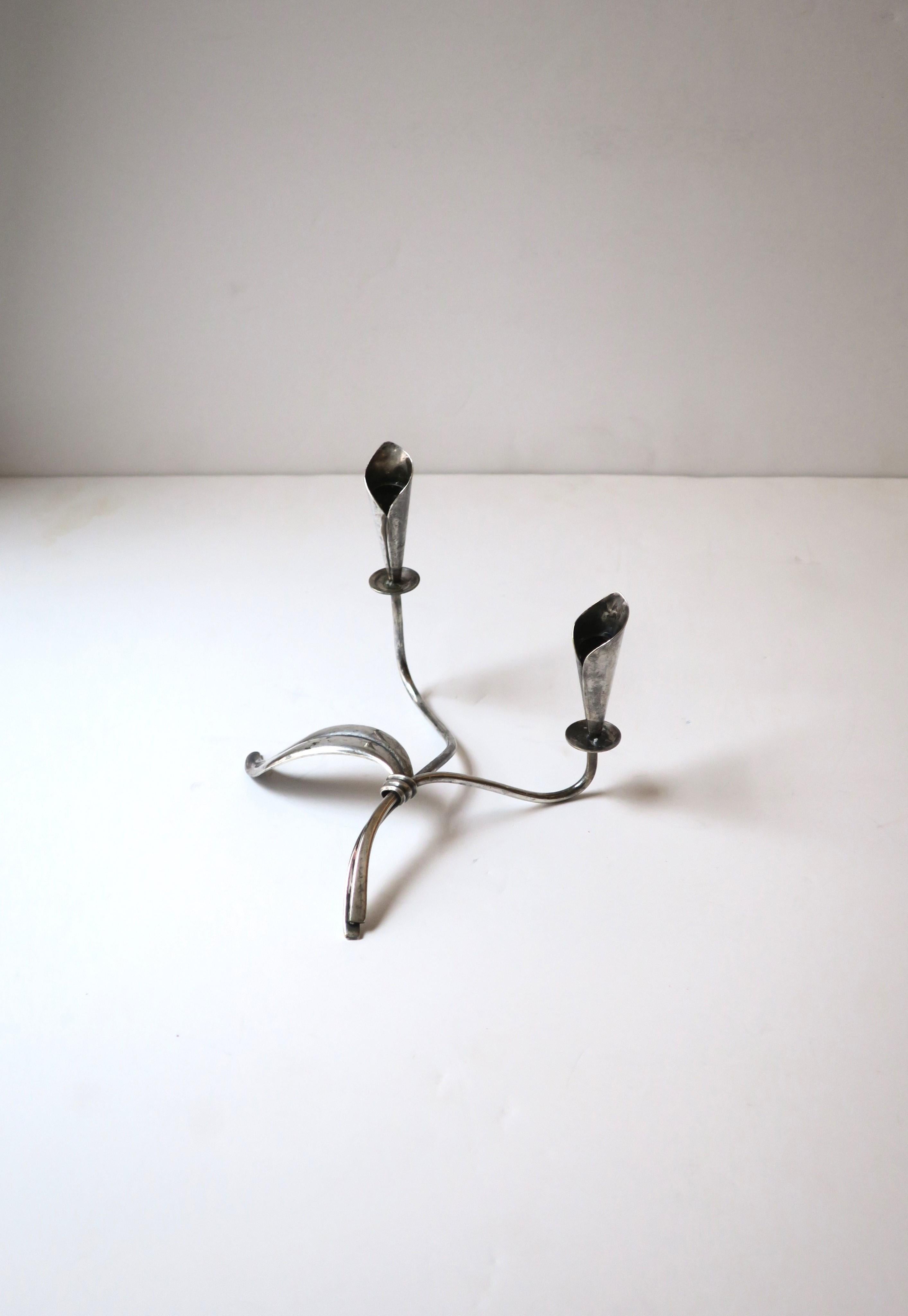 Scandinavian Modern Sterling Silver Plate Candlestick Candelabra Hans Jensen  In Good Condition For Sale In New York, NY