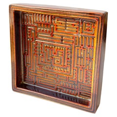 Scandinavian Modern Stig Lindberg "Domino" Dish, in Brown and Black, Gustavsberg