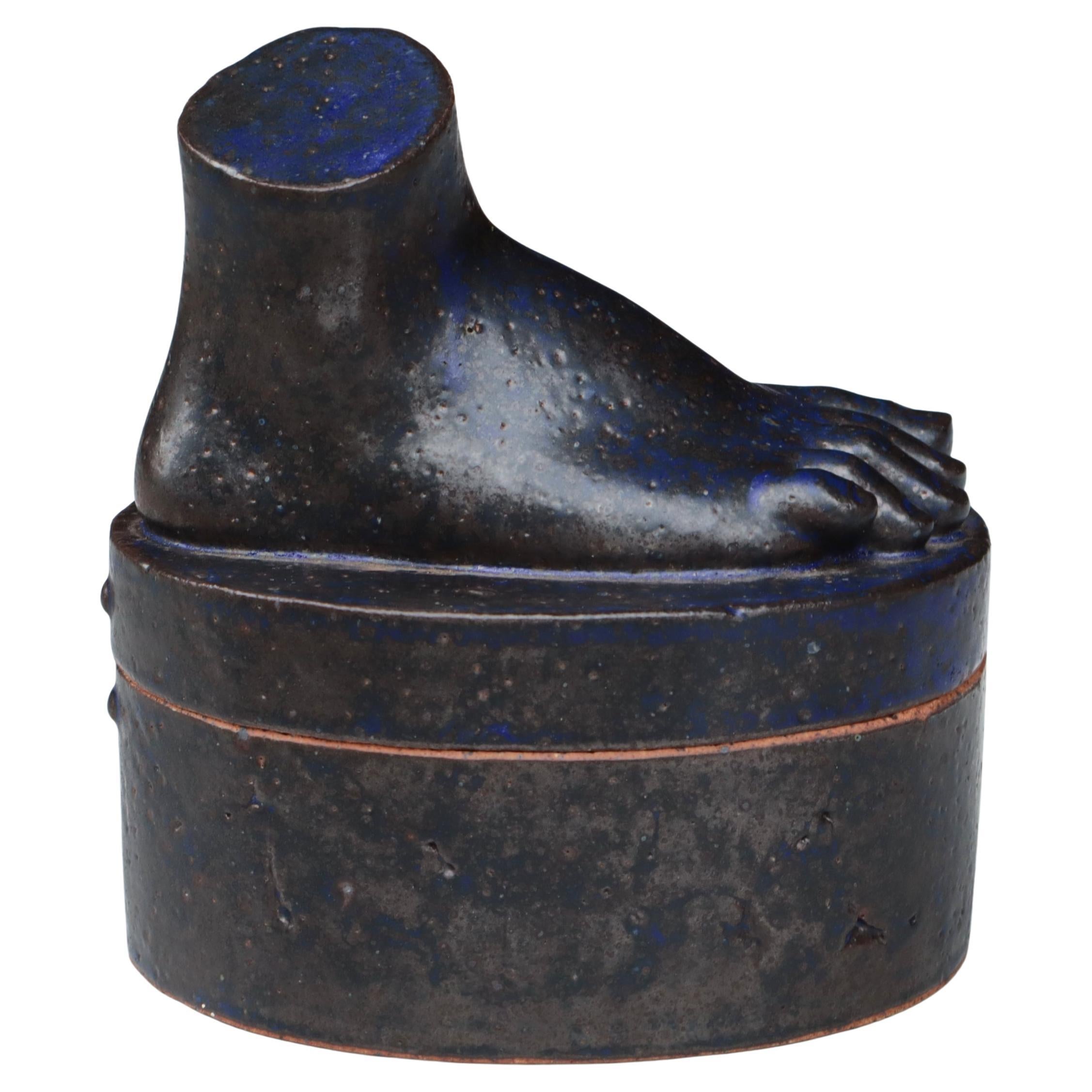 Scandinavian, Stoneware Blue Lidded Jar, Jacob Bang, Own Studio, 1970s, Denmark For Sale
