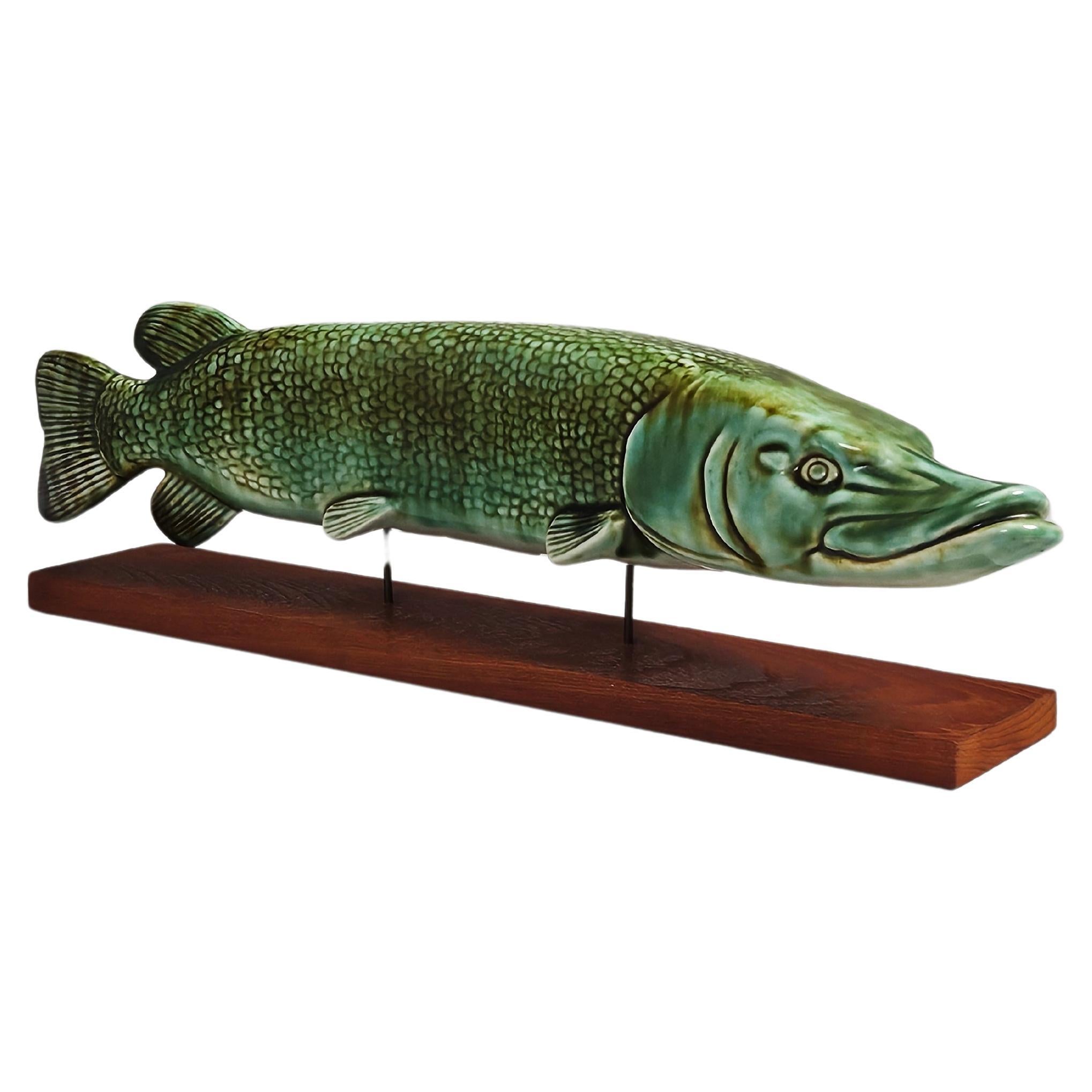 Scandinavian modern stoneware pike by Sven Wejsfelt, Gustavsberg, Sweden, 1980s For Sale