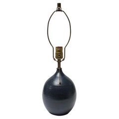 Scandinavian Modern Stoneware Table Lamp in Navy