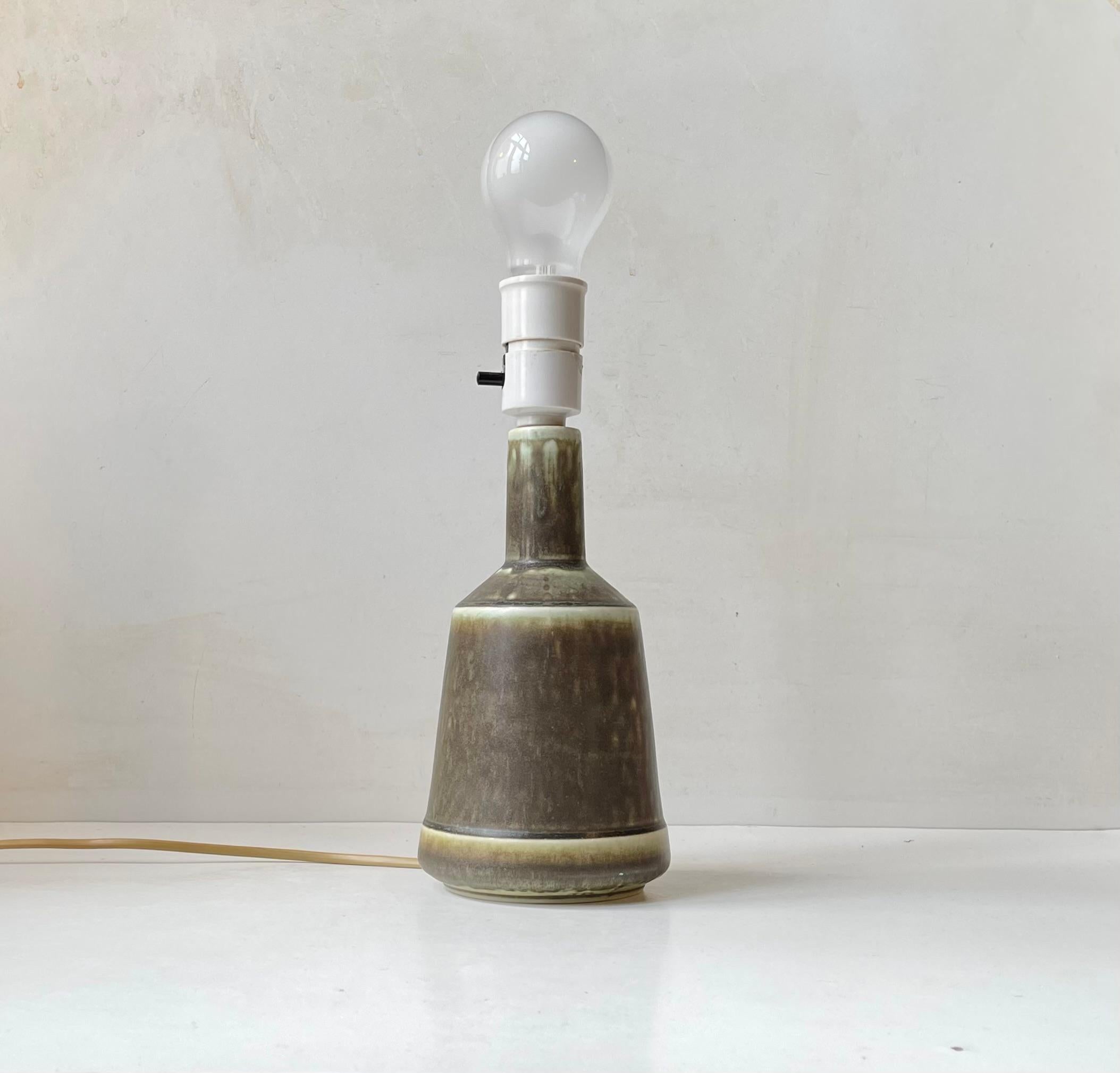 Danish Scandinavian Modern Stoneware Table Lamp in Olive Green Glaze by Desiree Stentøj