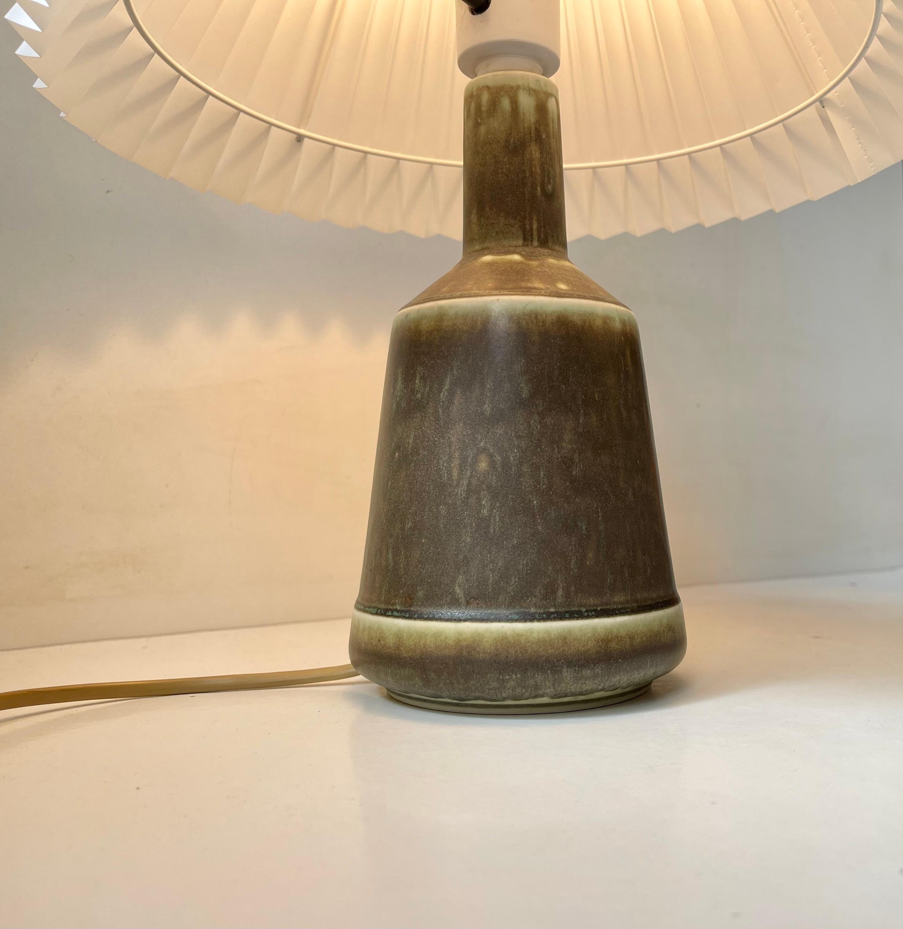 Glazed Scandinavian Modern Stoneware Table Lamp in Olive Green Glaze by Desiree Stentøj
