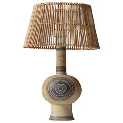 Scandinavian Modern Stoneware Table Lamp with Rattan Shade by Axella, 1960s