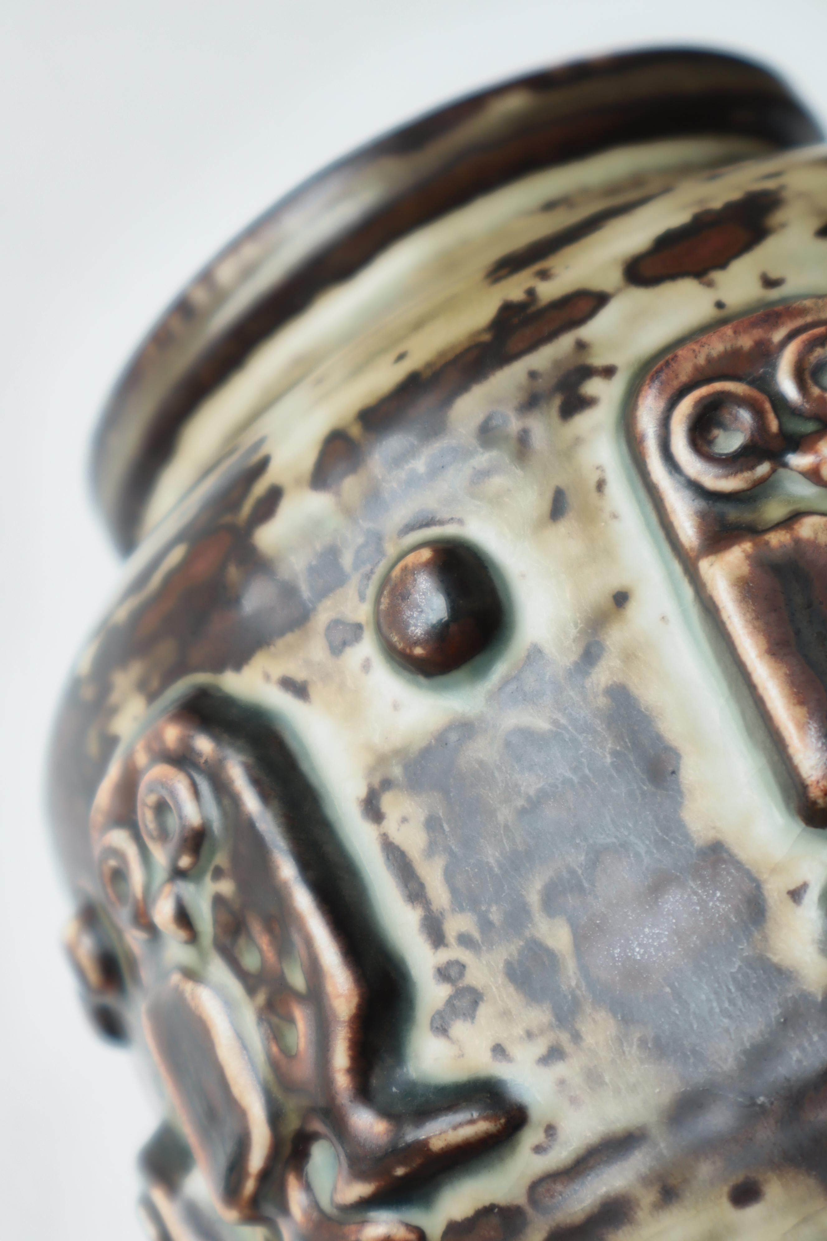 Scandinavian Stoneware Vase w. Owls by Jørgen Mogensen, Royal Copenhagen, 1960s Gres en venta