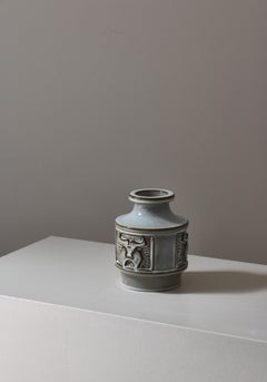 Scandinavian Modern Stoneware Vase with Bull Motif by Michael Andersen, 1960s