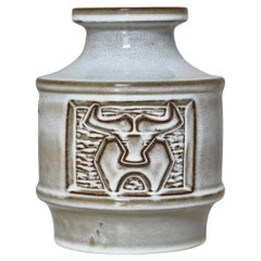 Scandinavian Modern Stoneware Vase with Bull Motif by Michael Andersen, 1960s