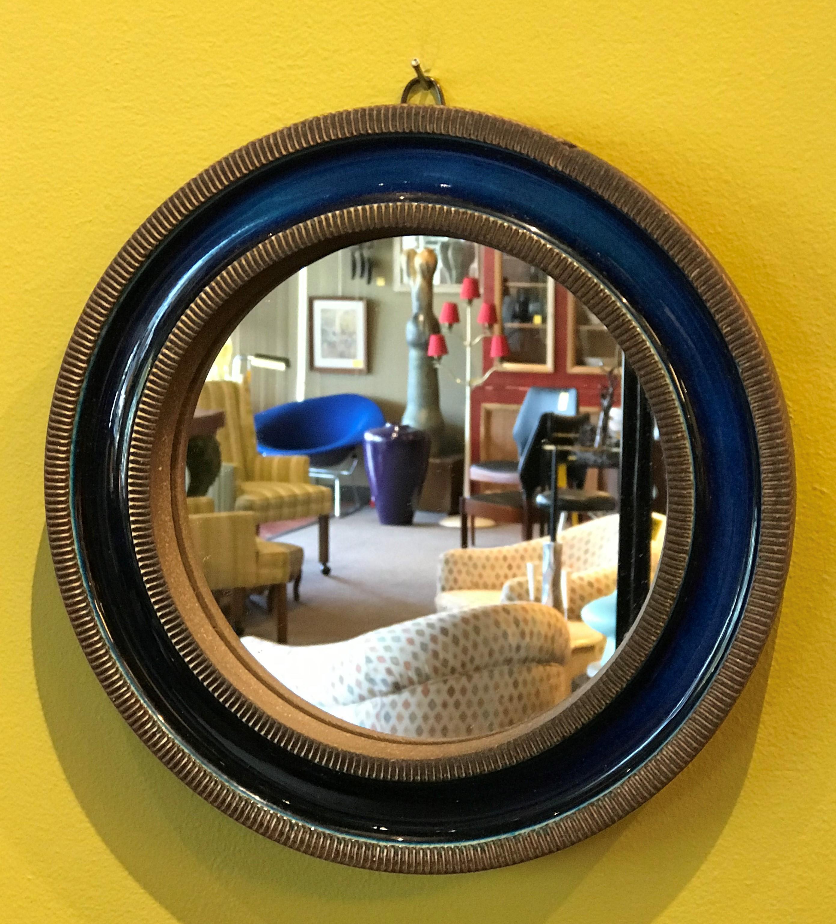Scandinavian Modern Stoneware Wall Mirror Erik Reiff for Knabstrup, Denmark 1960 1