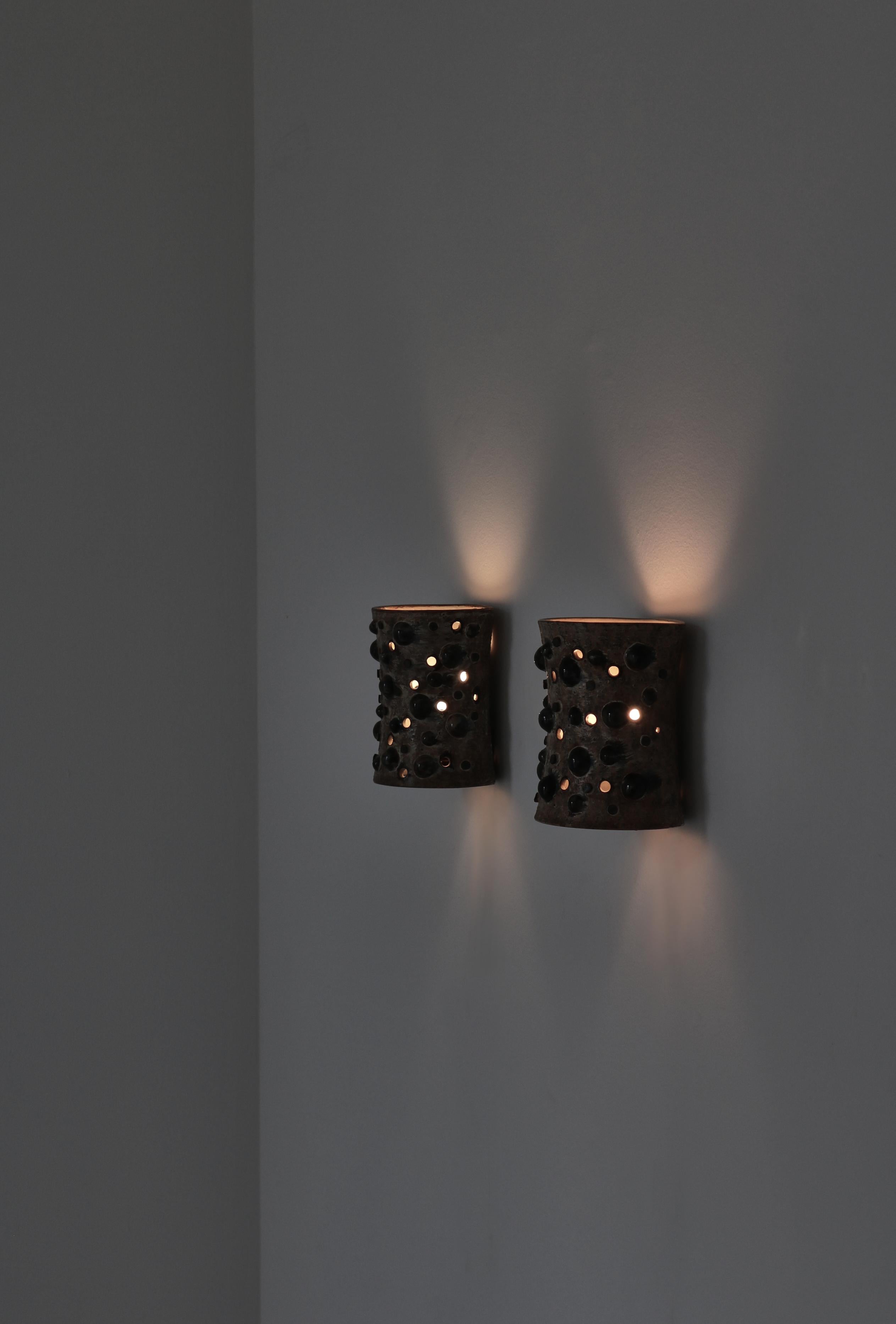 Scandinavian Modern Stoneware Wall Sconces by Jette Hellerøe, Axella, Denmark In Good Condition For Sale In Odense, DK