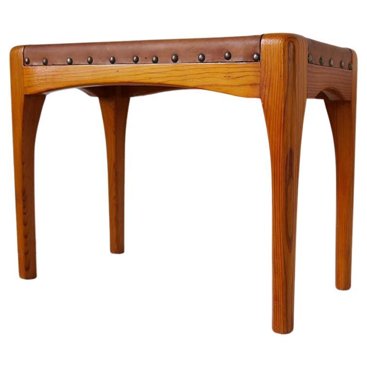 Scandinavian Modern Stool in Pine and Leather, Sweden, 1970s