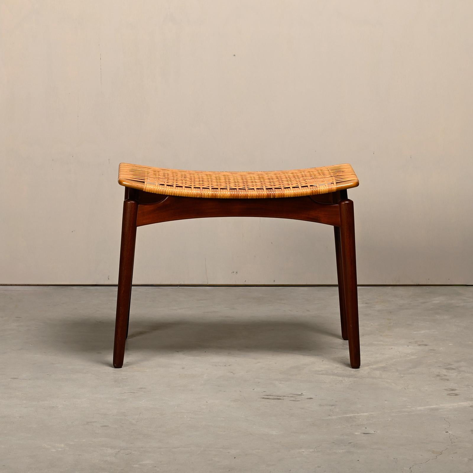 Danish Scandinavian Modern Stool in Teak and Cane for Ølholm Møbelfabrik, 1950s