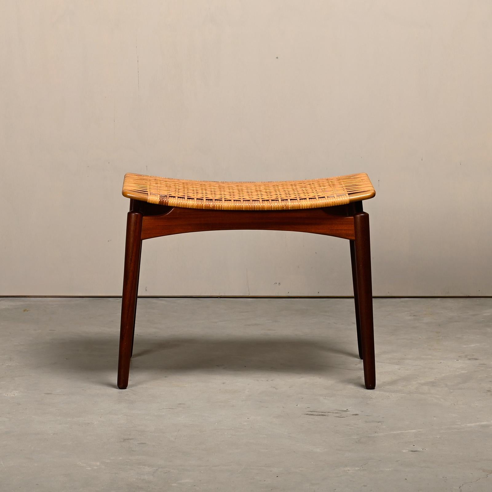 Scandinavian Modern Stool in Teak and Cane for Ølholm Møbelfabrik, 1950s In Good Condition In Amsterdam, NL