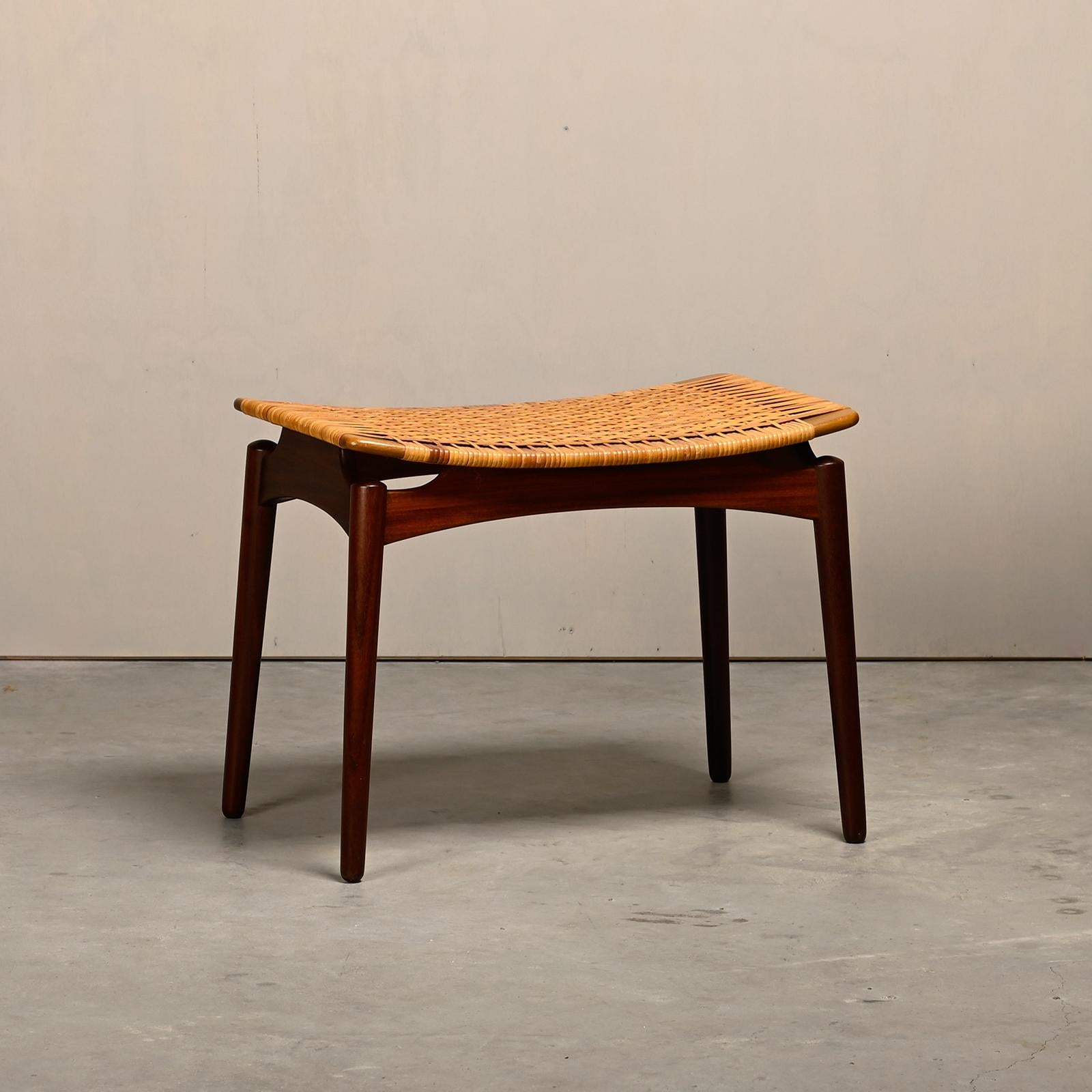 Mid-20th Century Scandinavian Modern Stool in Teak and Cane for Ølholm Møbelfabrik, 1950s
