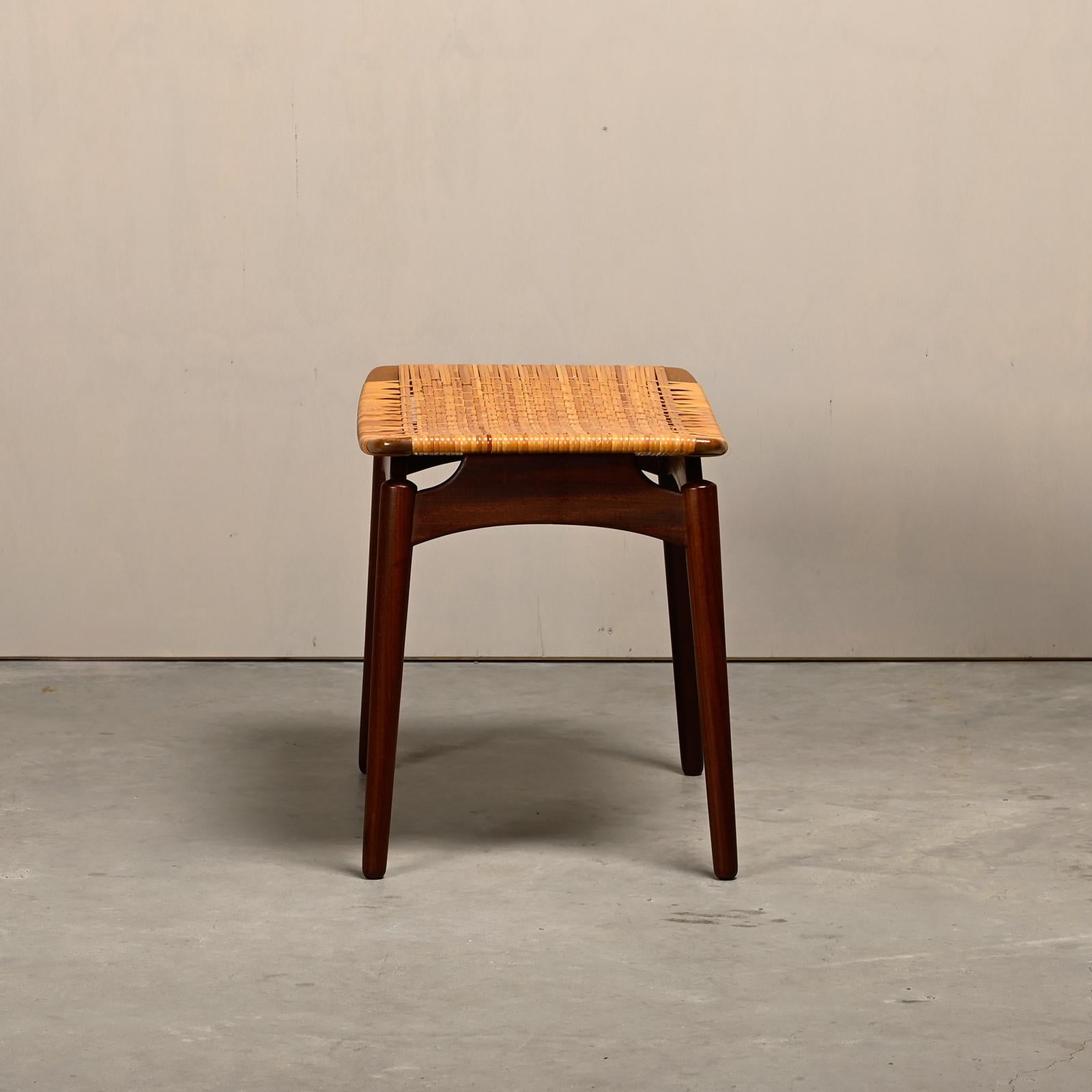 Scandinavian Modern Stool in Teak and Cane for Ølholm Møbelfabrik, 1950s 1