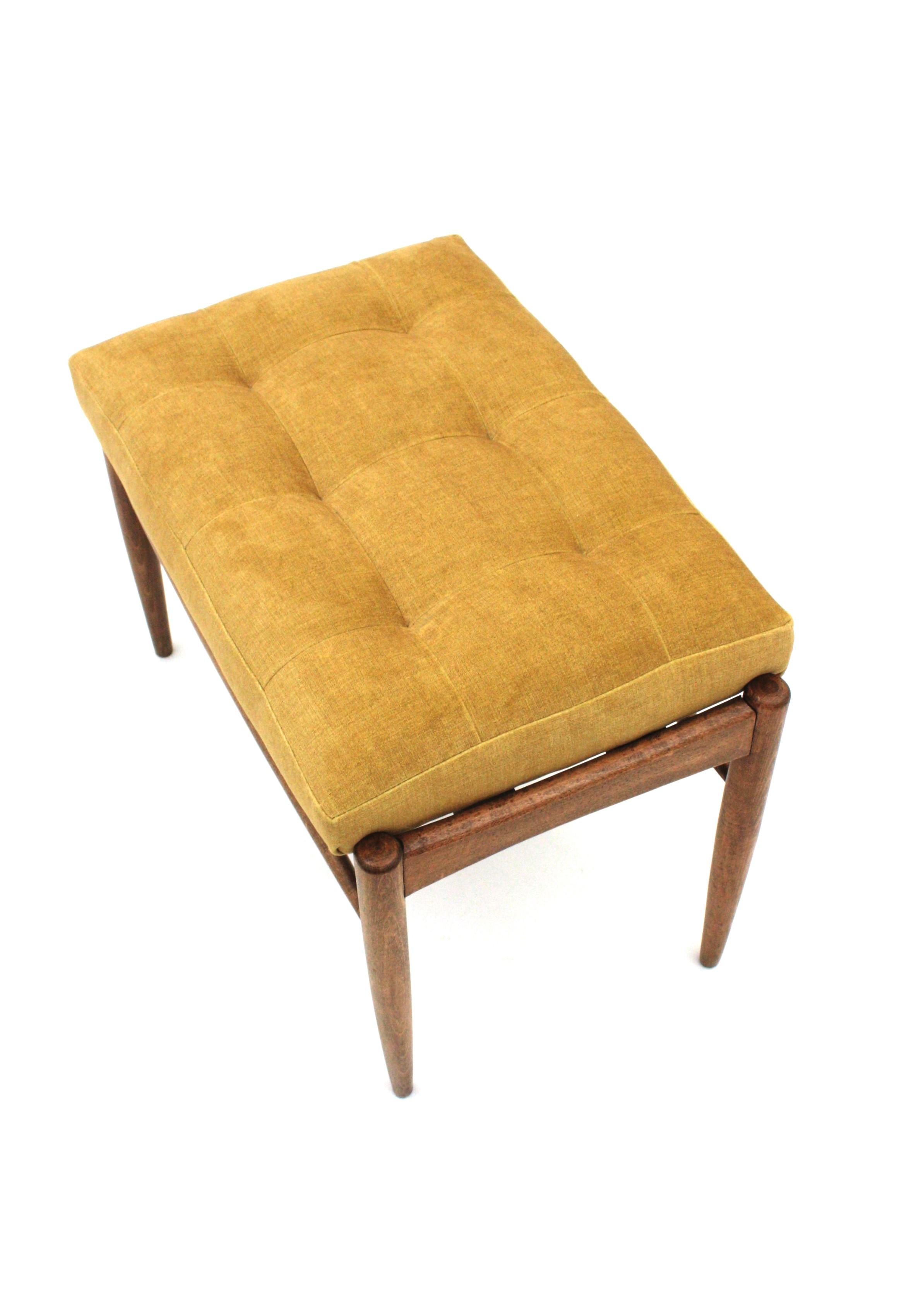 Scandinavian Modern Stool Ottoman or Bench New Upholstered in Yellow Chenille For Sale 3