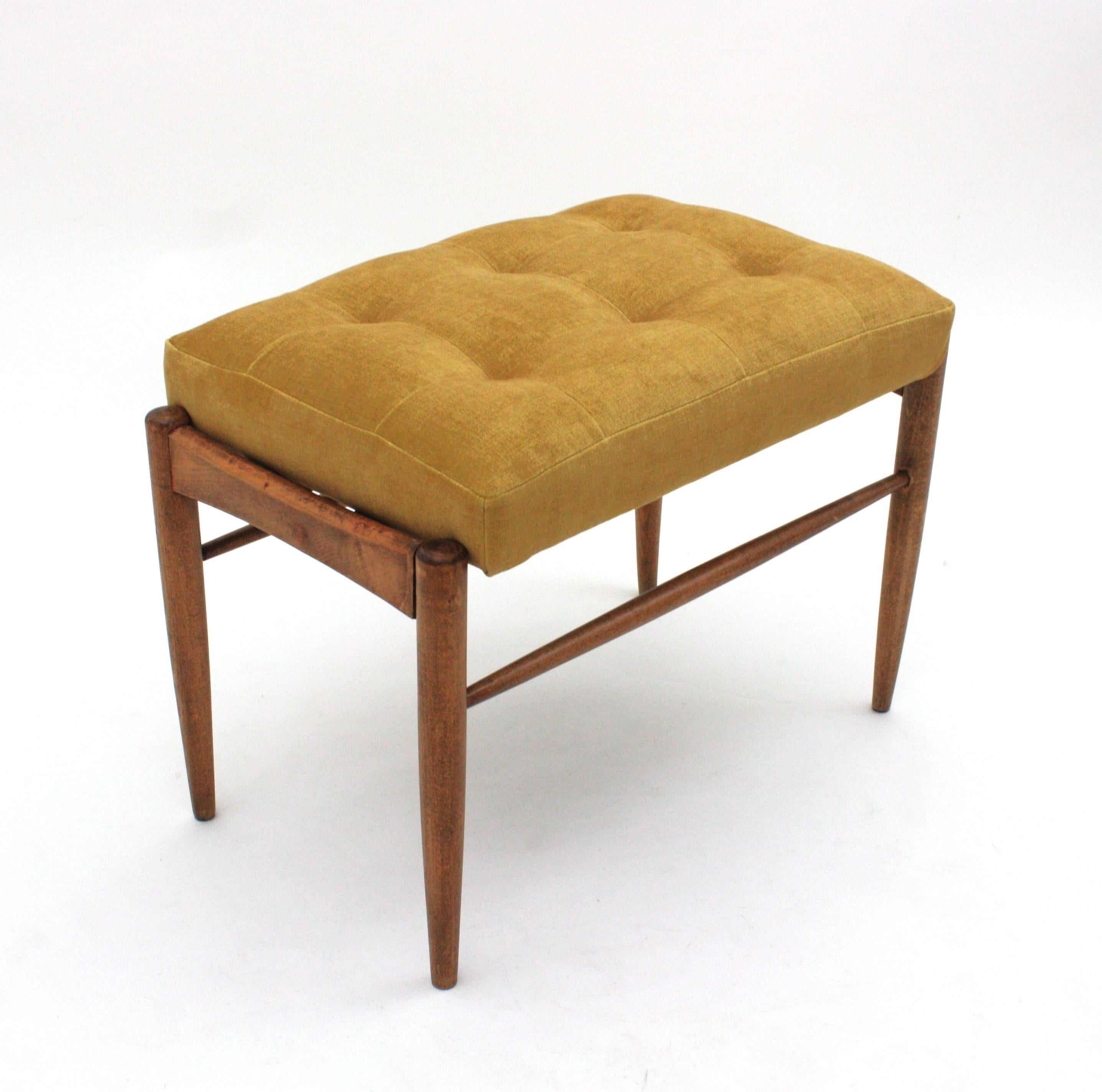 Scandinavian Modern Stool Ottoman or Bench New Upholstered in Yellow Chenille For Sale 5