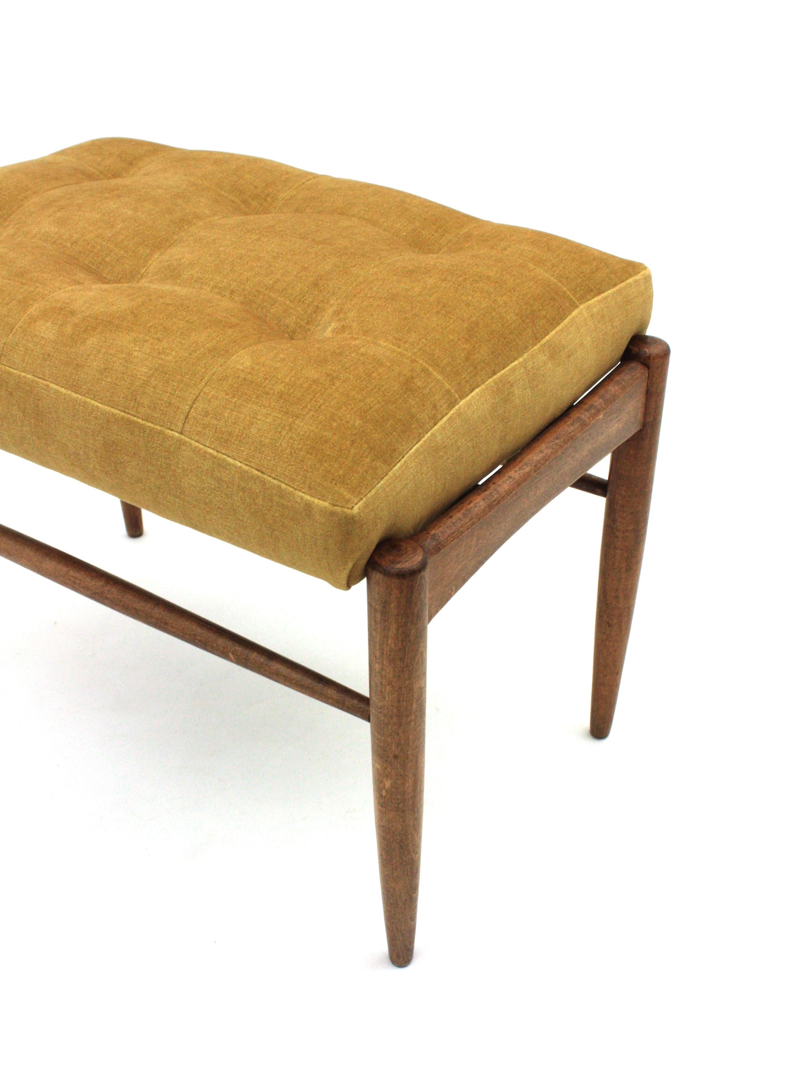 Scandinavian Modern Stool Ottoman or Bench New Upholstered in Yellow Chenille For Sale 6